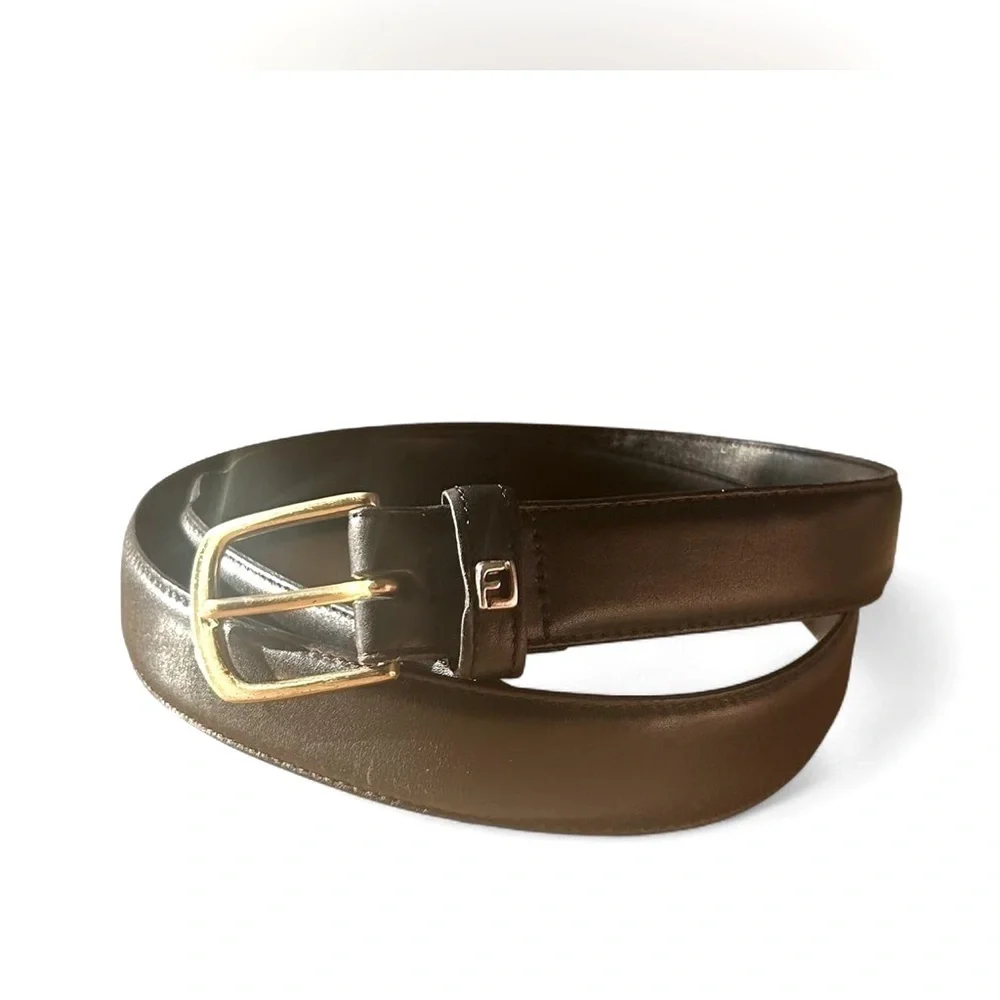 Black Genuine Leather Belt Solid Brass Buckle Size 38 Vintage